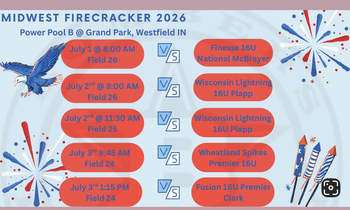 CarolineT_2029's tweet photo. Excited to compete with my teammates and be close to home in the Great Lakes Firecracker, at Grand Park in Westfield, IN. Hope to see you there. Here’s our schedule:

@HerdSB @mzerkleee @AlyHarrell @RileyBlampied @RamblersSB @CoachWoo24 @LUCCoachAbbott @alibrems @NIUSoftball @SBCoachG @BriePasquale @7ordan7aylor @TrineSoftball @CoachD_TUSB @CoachHustonTUSB @General_TUSB  @DePauwSoftball @GabSmart99 @IUS_Softball @BtackettTackett @Bombers2010J