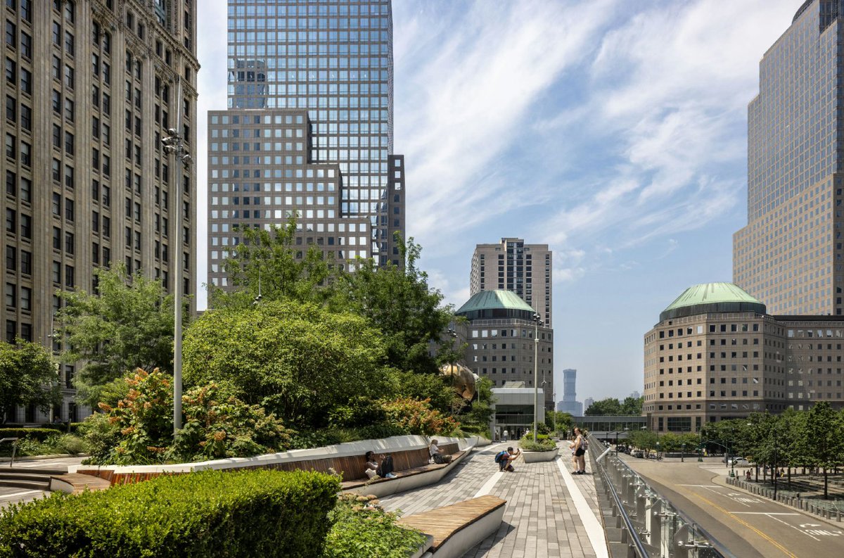 4WTC's tweet photo. Hard to believe it’s been a decade since Liberty Park first opened! 

Opened #onthisday in June 2016, the one-acre park looks out over the @911Memorial and the surrounding skyline, along with the St. Nicholas National Shrine and the Koenig Sphere. https://t.co/24dvWBl1it