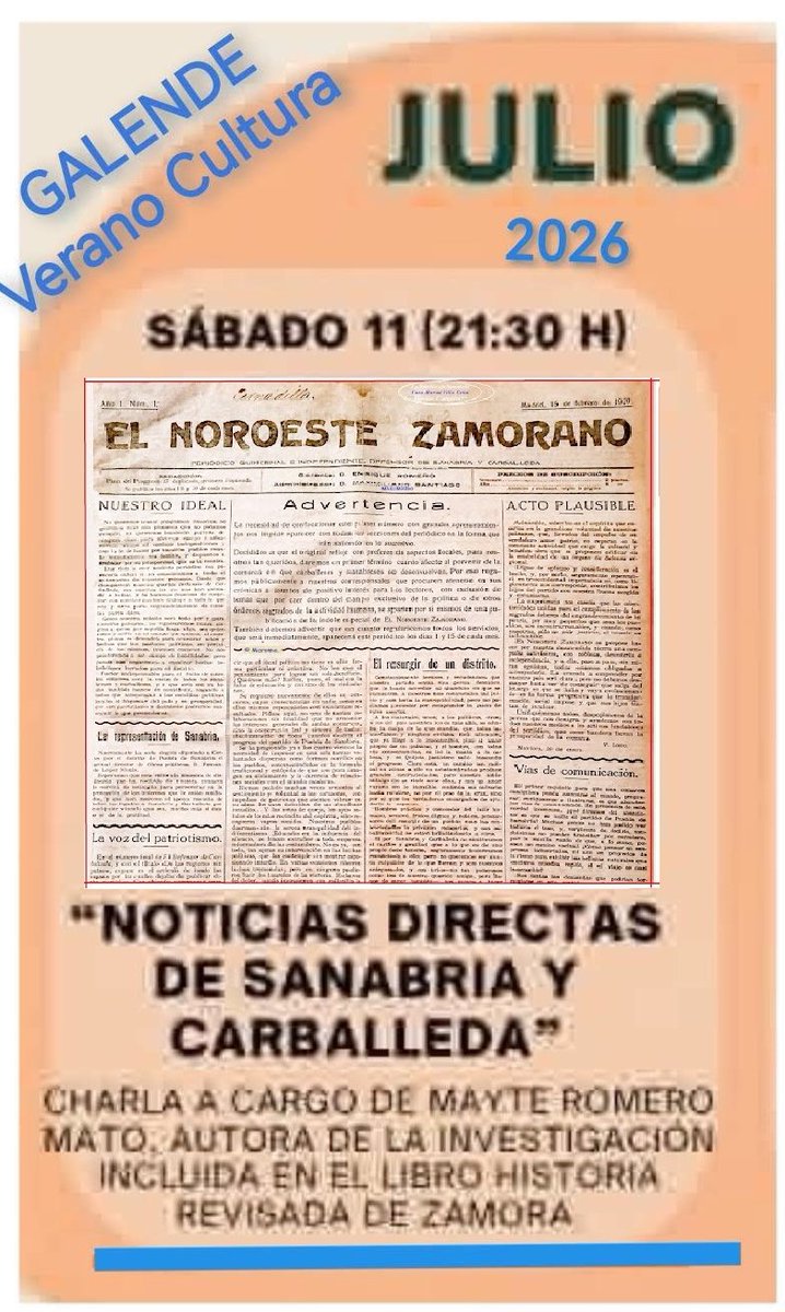 CasaRVillaCelia's tweet photo. @NicksNames Está en construcción @NicksNames te he dado una primicia😉
Estoy preparando unas #Charlas divulgativas sobre las #NoticiasDirectas de #TodaSanabriaYCarballeda, del periódico #ElNoroesteZamorano (1920-1933), hablaré de ello de momento en Galende, Villardeciervos, y La Puebla Sª. https://t.co/6jWxHgeqSH