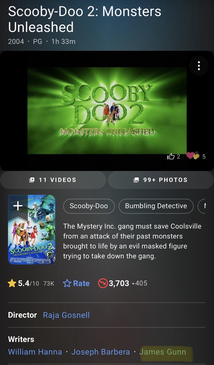 Huff4Congress's tweet photo. Here’s how to understand James Gunn’s approach to storytelling.

James Gunn approaches every project with this question: “Can I make this like my wacky ensemble action-comedy Scooby Doo 2: Monsters Unleashed?”

SD2MU is literally the only film James Gunn knows how to make. https://t.co/yBbRbOzAGo