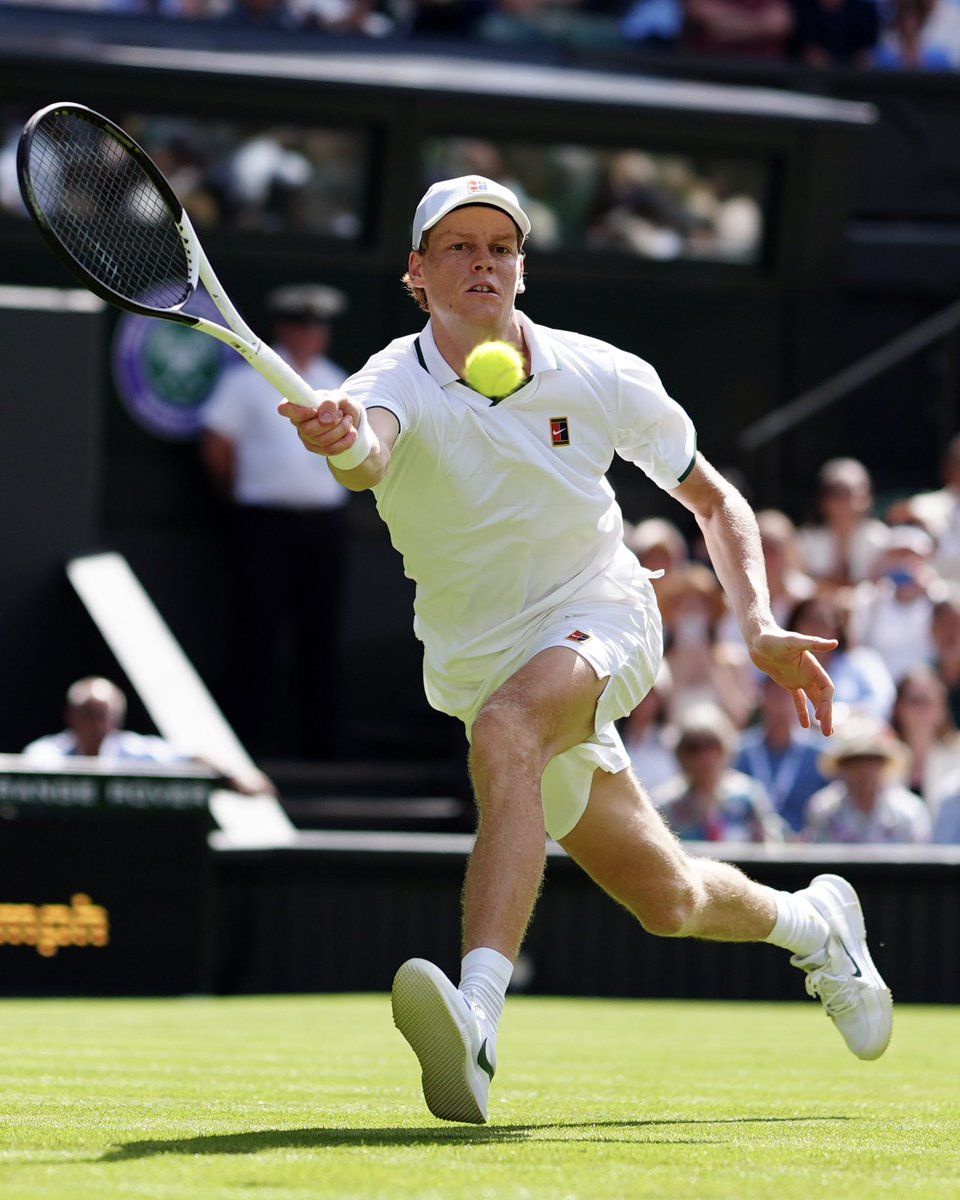 janniksin's tweet photo. What a pleasure to be back on this court 🌱 Thank you all for coming. It wasn’t easy today, but I’m really happy to be through to the next round 💜💚 @Wimbledon https://t.co/IMCU0h6iL0