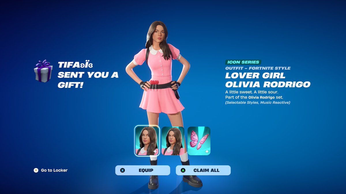 _bellazx_'s tweet photo. Oh my gosh! Thank you so much @liltifaa for surprising me with the Lover Girl Olivia Rodrigo skin. I really appreciate it and you are a very kind person. Much love to you, Perla! 🫶🏻🩷 | #perlaalegit 🦋🌷 https://t.co/9IFu7geBkh