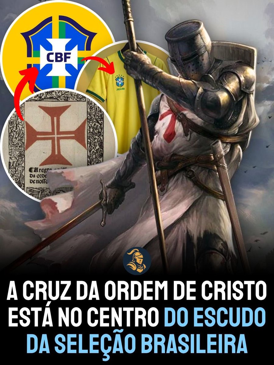 abracetradicao's tweet photo. O escudo da CBF, presente nas camisas da Seleção Brasileira, traz em seu centro a Cruz da Ordem de Cristo.

Esse símbolo pertence à Ordem Militar de Nosso Senhor Jesus Cristo, fundada em Portugal em 1319. A ordem foi criada como sucessora dos Cavaleiros Templários em território português após a extinção da Ordem do Templo. 🇧🇷✝️