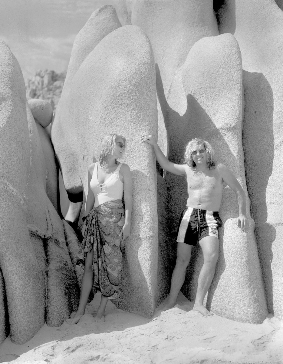 sammyhagar's tweet photo. #flashback to October 1995 #cabo #landsend Kari and I, Mike and Sue catching some rays on my birthday. Photos by Gary Pihl https://t.co/OkfqxkflW5