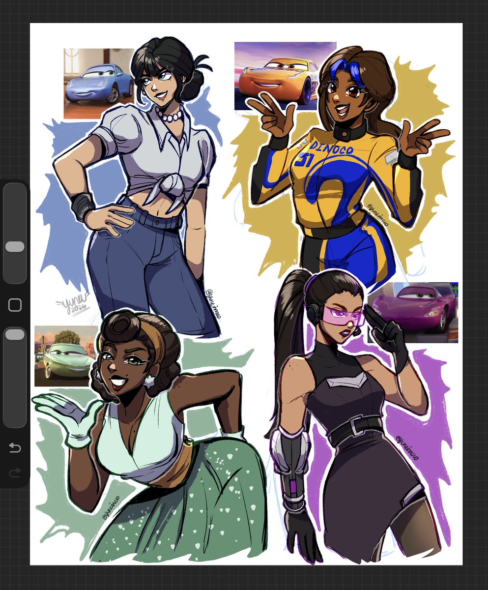 yuneim210's tweet photo. WHO RUN THE WORLD!?🗣️
#cars #disneycars #sally #cruz #flo #holley #fanart https://t.co/BaTOf8HQnF