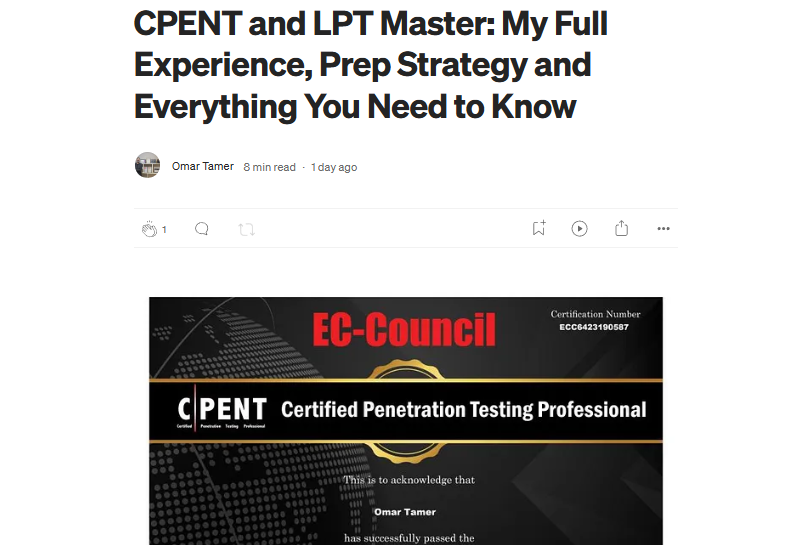 OmarTameerr's tweet photo. Passed CPENT and earned LPT Master. Wrote the guide I wish I had when preparing.
Golden tips inside.
Link: https://t.co/AUw35DqEDP
#CPENT #LPTMaster #ECCouncil #redteam #PenetrationTesting #CyberSecurity #CEH https://t.co/f6reBXwNhO