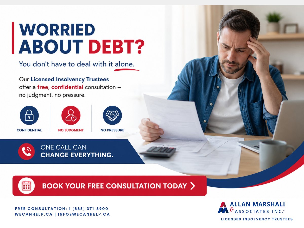wecanhelpca's tweet photo. Debt can make you feel like you're facing it alone. You're not.
Talk to a Licensed Insolvency Trustee in a free, confidential consultation—no judgment, no pressure.
👉 https://t.co/G77Dj9Y2Ow
#DebtHelp #FreeConsultation #ConsumerProposal #WeCanHelp https://t.co/LhZw6y1tb4