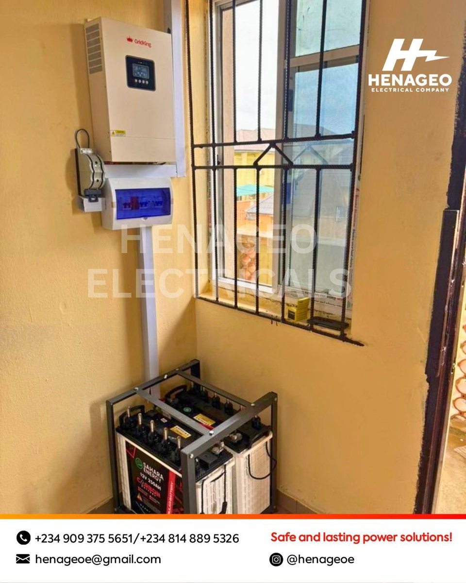henageoe's tweet photo. This neat Henageo setup is proof that you can get reliable, continuous energy customized just for your needs:
📦 3kW Inverter
🔋 2x 12V 220AH Tubular Batteries
☀️ 3x 450W Solar Panels https://t.co/rk7yGbmxr4