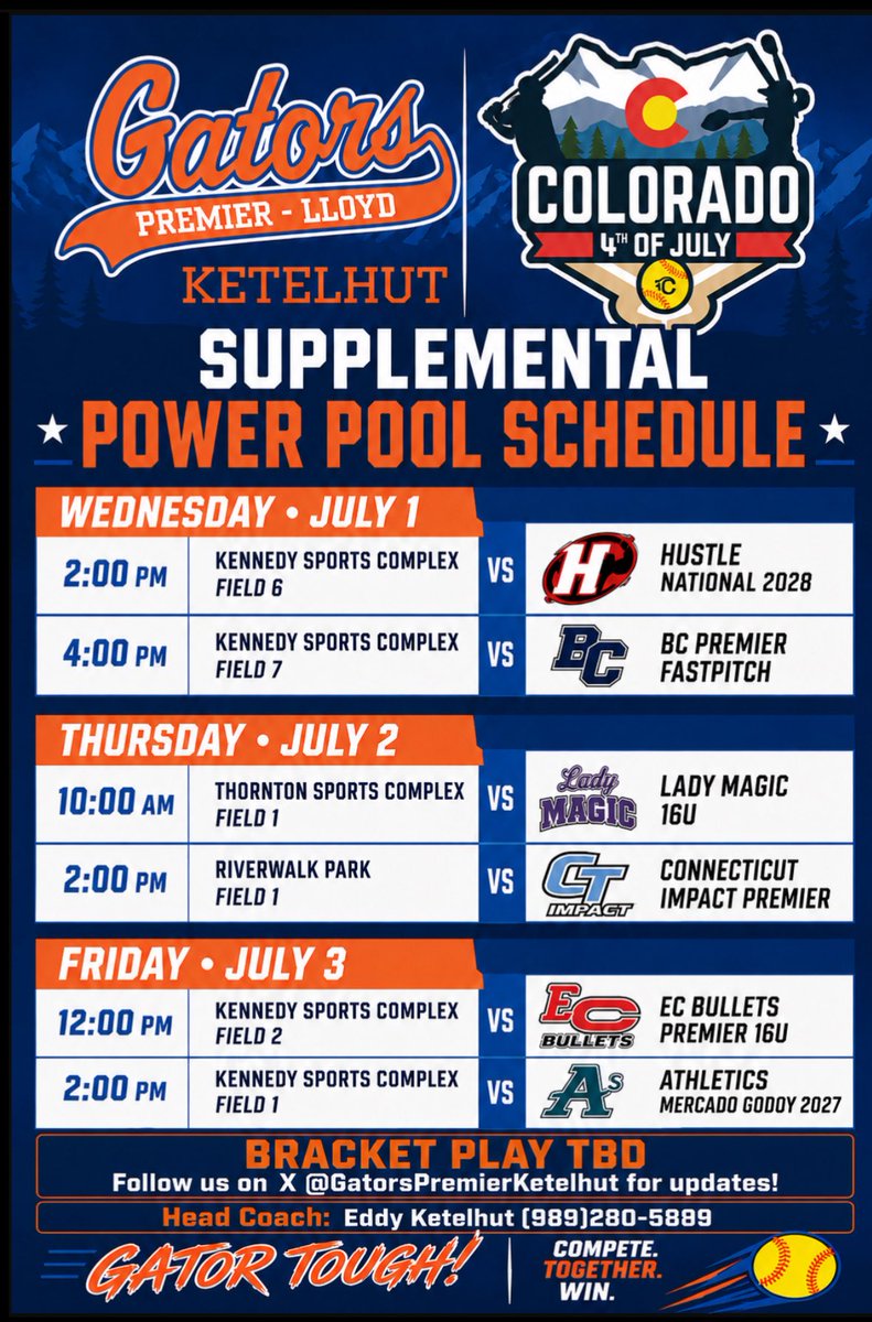 mrobbins2027's tweet photo. Schedule for this week in Colorado!! Come check us out!
@GatorsKetelhut @CollegeBDJocks https://t.co/S6OgxJ4DOz