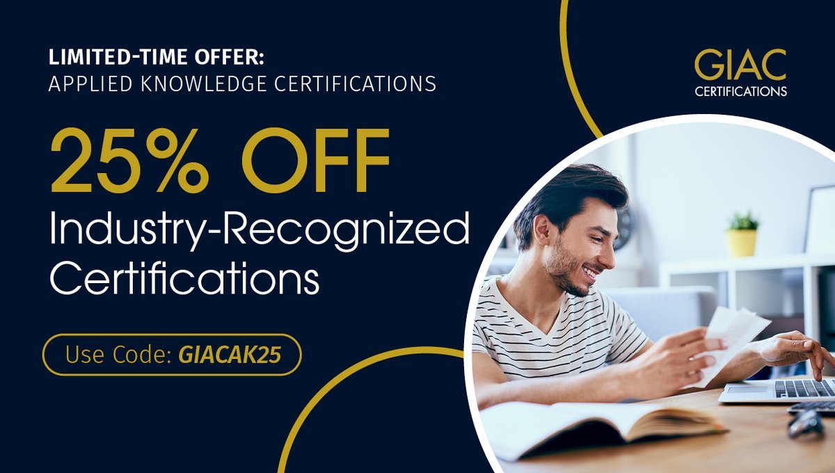 SANSInstitute's tweet photo. Most certs test whether you know the answer. #GIAC #AppliedKnowledge tests whether you can do the job. 100% #CyberLive, real tools, live virtual machines. 25% off for a limited time. https://t.co/XkoY8DUWlK
#CertifyGIAC https://t.co/sEPNdRczOe