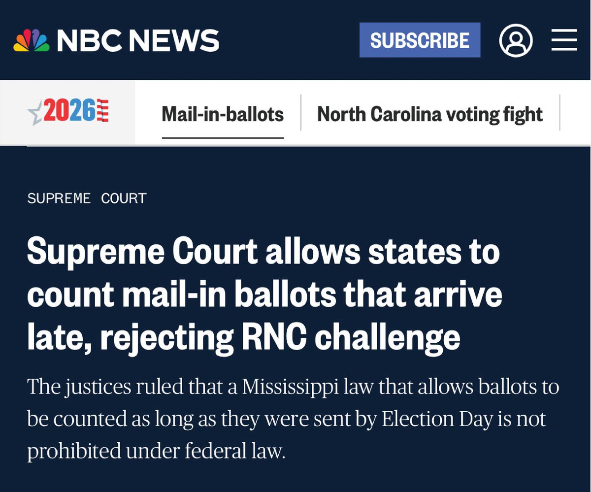 TaylorRehmetTX's tweet photo. The Supreme Court just affirmed that mail-in ballots postmarked by Election Day should be counted. 

Ensuring that every American’s vote is counted shouldn’t be a partisan issue. Especially when the folks who vote by mail are often service members, disabled, rural, or elderly. 

This is a big win for voting rights in America.