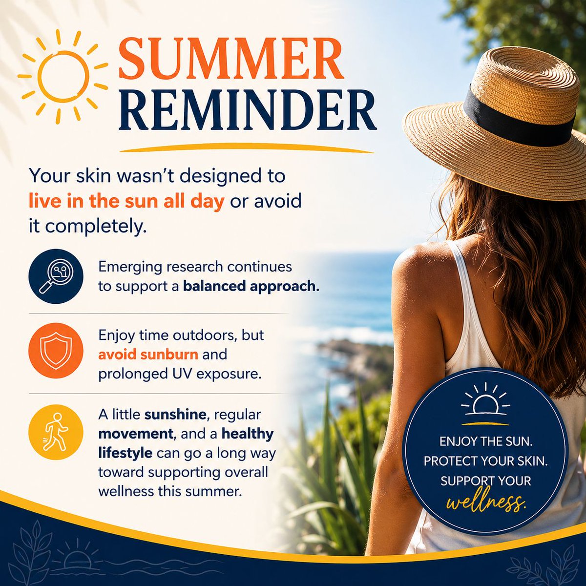 Cardiotabs's tweet photo. ☀️ Summer reminder: Your skin wasn't designed to live in the sun all day or avoid it completely. Emerging research continues to support a balanced approach. Enjoy time outdoors, but avoid sunburn and prolonged UV exposure. https://t.co/1ErkkljQhO