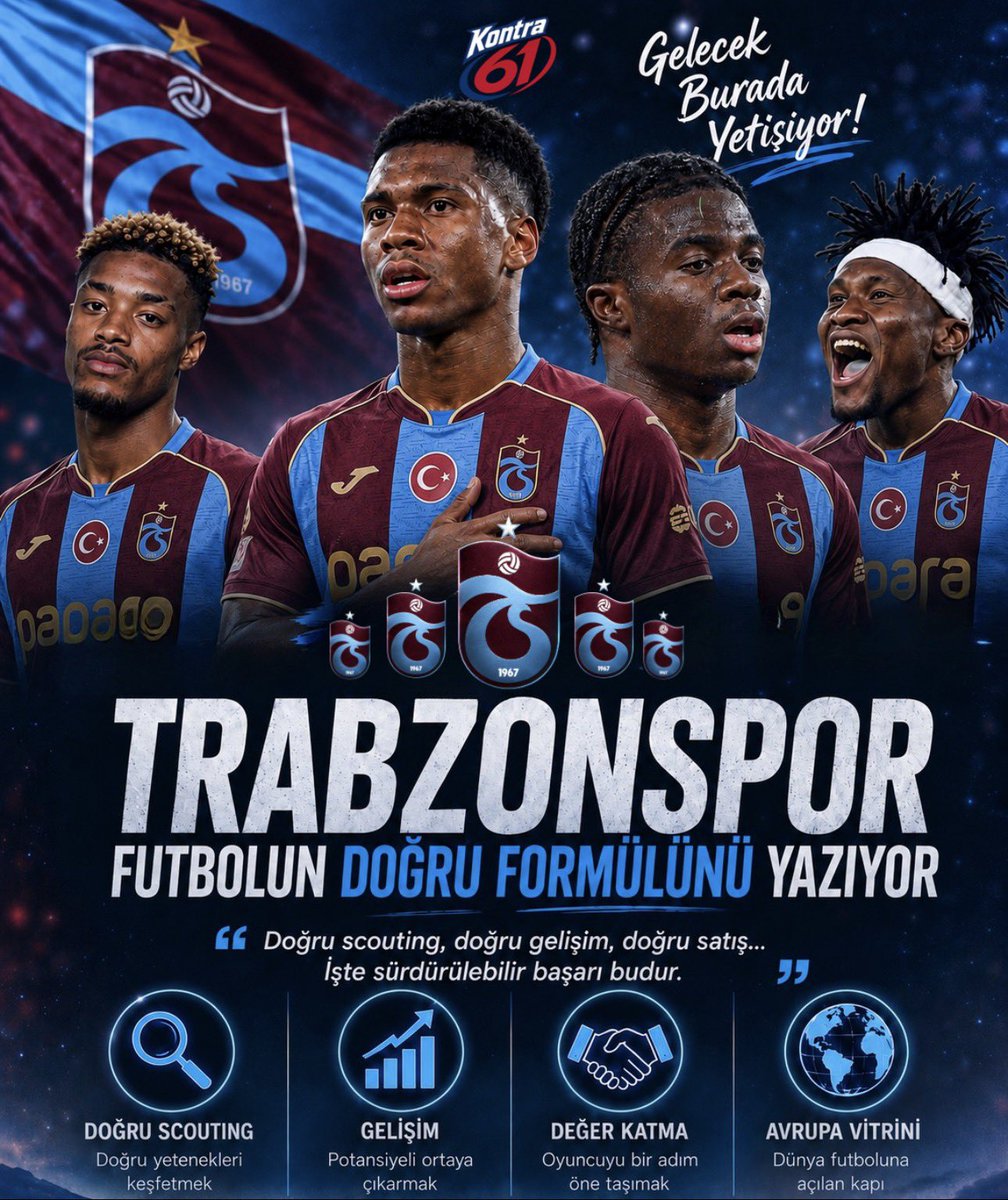 kontra61's tweet photo. Transfer başarısı, bir futbolcuya 100 milyon Euro ödemek değildir.

Asıl transfer başarısı; 5 milyon Euro’ya aldığın futbolcuyu bir yıl sonra 20 milyon Euro’ya satabilmektir. Oyuncunun değerini artırmak, onu Avrupa vitrinine çıkarmak ve dünyanın önemli kulüplerini kapına getirmektir.

Bugün Trabzonspor’un geldiği nokta tam olarak budur.

Artık bordo mavili forma, sadece Türkiye’de şampiyonluk mücadelesi veren bir kulübün forması değil; genç futbolcular için Avrupa’ya açılan en güvenilir basamaklardan biri haline geliyor.

Son dönemde bunun en somut örneklerini Trabzonspor’da görmeye başladık. Felipe Augusto’nun Zenit’e 20 milyon Euro’ya transfer olması, Oulai’nin Avrupa devlerinin radarına girmesi, Pina’ya olan ilginin artması ve Chibuike Nwaiwu’ya Premier Lig’den kanca atılması bu değişimin açık göstergesi.

Daha adaptasyon sürecindeki oyuncuların bile yakından takip edilmesi, Trabzonspor’un artık Avrupa scoutları için önemli bir izleme merkezi haline geldiğini gösteriyor. Üstelik bordo mavili futbolcuların Dünya Kupası vitrininde daha da parlayıp tüm dünyanın dikkatini çekmesi de tesadüf değil.

Çünkü Avrupa kulüpleri artık Trabzonspor’u sadece rakip analizi için izlemiyor; oyuncu keşfetmek için de takip ediyor.

Bugün bir genç futbolcu kariyer planı yaparken artık şunu görüyor:

“Trabzonspor’a gidersem oynarım.”

“Trabzonspor’da gelişebilirim.”

“Trabzonspor beni Avrupa’ya taşıyabilir.”

İşte algıyı değiştiren şey tam olarak budur.

Bir kulübün en büyük sermayesi sadece kupaları değildir; oluşturduğu itibardır. Avrupa’da scoutların düzenli takip ettiği, menajerlerin oyuncularını önermek istediği ve genç yeteneklerin forma giymeyi hayal ettiği bir kulüp haline gelmek, milyon euroluk transferlerden çok daha değerlidir.

Futbolun yeni düzeninde sürdürülebilir başarı; pahalı transferlerle değil, doğru scouting, doğru gelişim ve doğru satış modeliyle geliyor.

Trabzonspor da adım adım bu modeli inşa ediyor.

Belki bugün konuştuğumuz isimler Oulai, Pina ve Nwaiwu…

Yarın ise Avrupa’nın dev kulüplerinin peşinden koştuğu, milyonlarca Euro kazandıran yeni yıldızlar olacak.

Çünkü artık Trabzonspor yalnızca futbolcu transfer eden bir kulüp değil.

Trabzonspor; futbolcu yetiştiren, geliştiren, değer katan ve dünya futboluna ihraç eden bir futbol fabrikasına dönüşüyor.