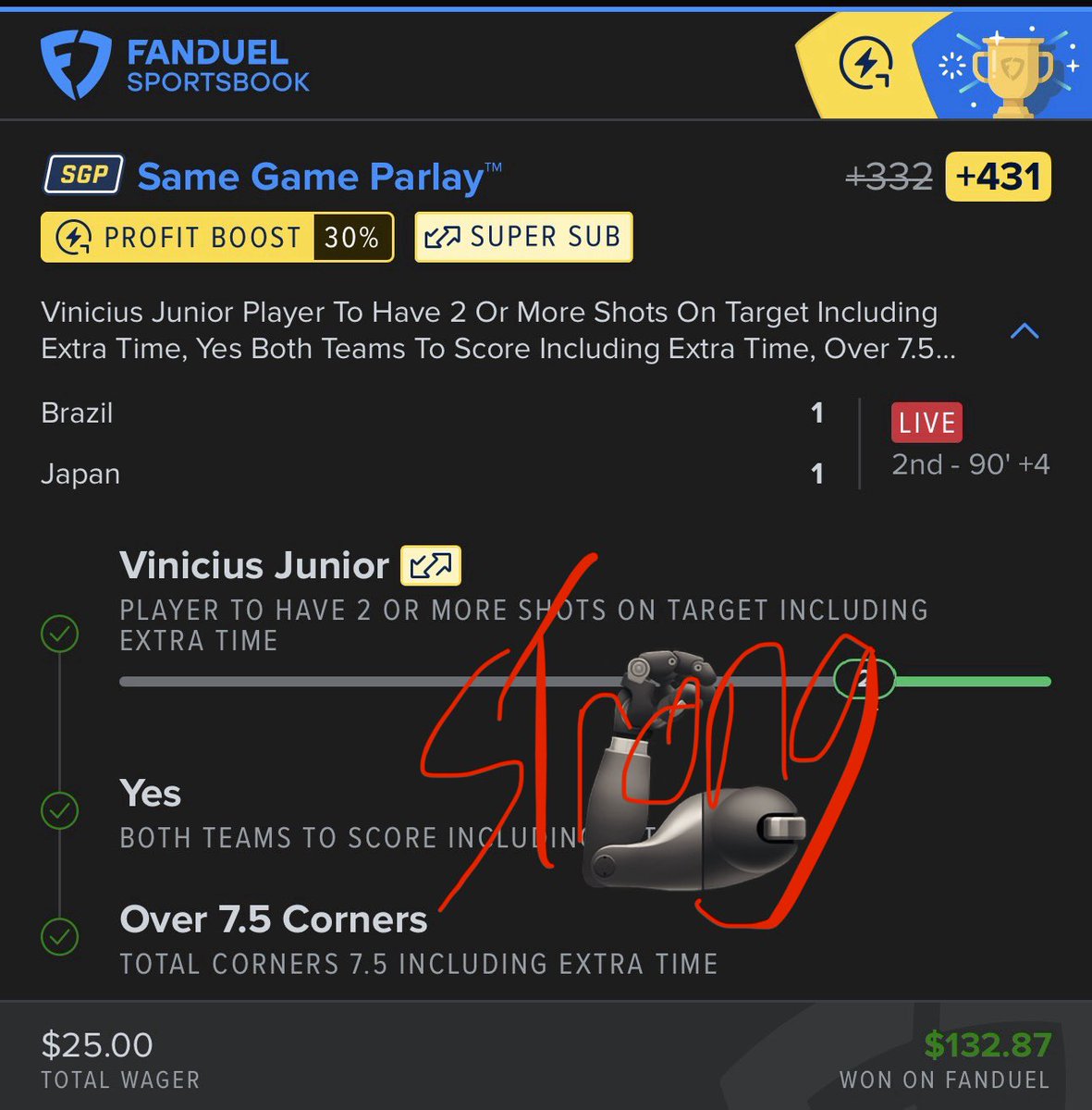 LiftsBeach's tweet photo. 🚨 CASH THE WORLD CUP SGP VIP!!! 

If you just got into VIP for the $10 that’s now paid for in full nearly for the year if you got the grand fathered in price and did my .25u for this play!! https://t.co/JtkDZ2Zv7N