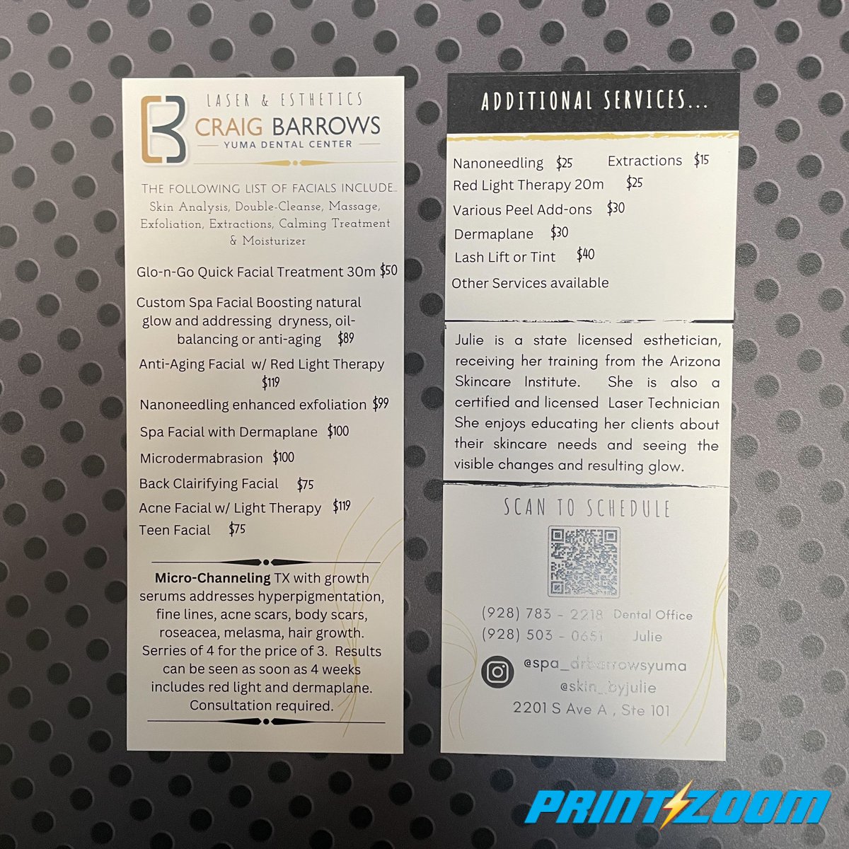 PrintInAFlash's tweet photo. Full-bleed, smooth matte, rack-cards ✅
4x9 rack cards printed for The Spa at Dr. Barrows—clean, elegant, and professional ✨

Thank you for trusting us with your prints!
Need rack cards? Lets get started! 

 #RackCards #printmaterials #beauty #ShopLocal #PrintZoom #Printinaflash https://t.co/YZLNgyrTSm