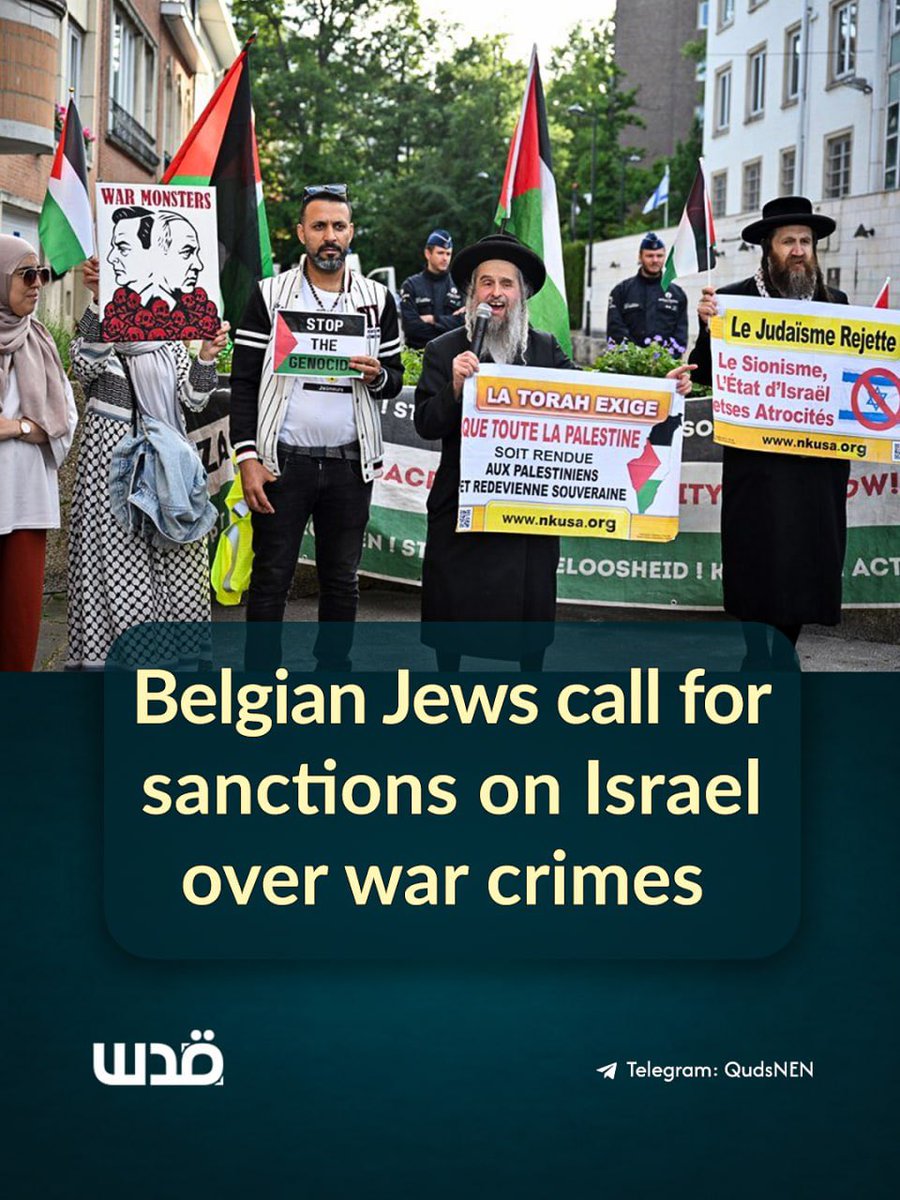 QudsNen's tweet photo. A group of Belgian Jews has called on Belgium and the EU to impose sanctions on Israel, saying it should not continue to enjoy “impunity” over its war crimes against Palestinians in the Gaza Strip, the occupation West Bank, and eastern part of Jerusalem.

In an open letter, they cite ongoing human rights violations, criticise Israel’s proposed death penalty law, and condemn its military campaign in Lebanon. The group urges a ban on imports from Israeli settlements and calls for suspending the EU–Israel association agreement.