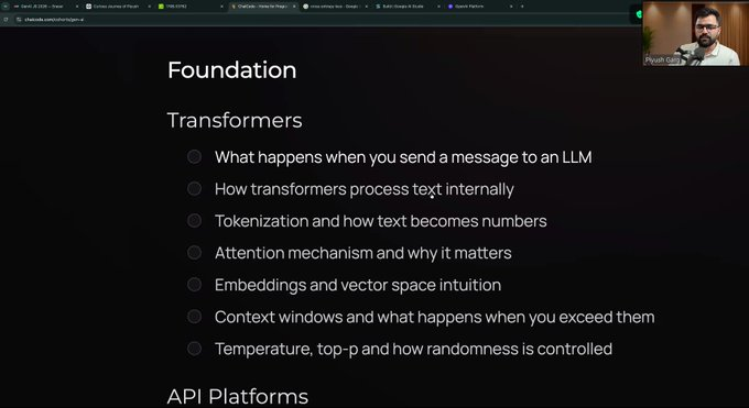 ManasS8360's tweet photo. Class-01 of GenAI done
Today I learned about -
1. LLM 
2. Internal of Transformers 
3. Tokenization, 
 4. Attention mechanism 
5. Context Window 
6. Embedding and vector space intuition 
7. Temperature https://t.co/djToOD14hc