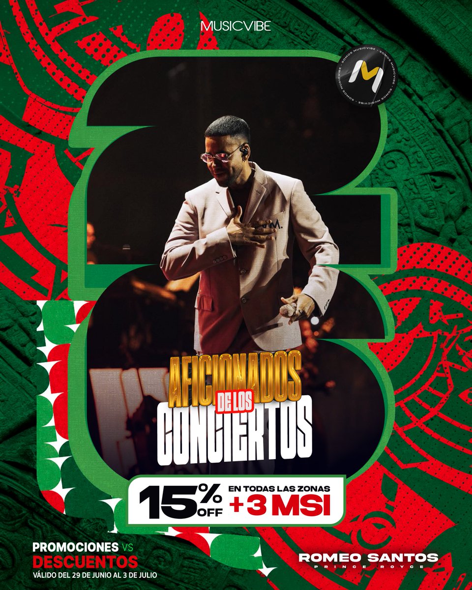 Musicvibe_mx's tweet photo. La pasión que nos une aún no termina 🔥🇲🇽

Continuamos con la celebración, aprovecha 15% de descuento + 3MSI en tus eventos favoritos 🔥 

🎟️ Boletos en las boleteras oficiales de cada evento https://t.co/P7LuhGuZbx