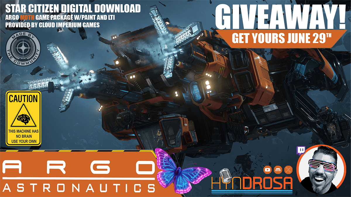 Hyndrosa's tweet photo. Join us 🔴LIVE NOW for today's ARGO Moth game package GIVEAWAY!!! Join us for some in-game fun and get in on the discussion on #StarCitizen's upcoming 4.9 build and what's new with the CIG team!

❤️Like
✅Follow
🔁Retweet
🎁Enter to WIN
🔗https://t.co/y0Py0lL3L1

#Giveaway #pcgaming #Space #spacesim #twitch