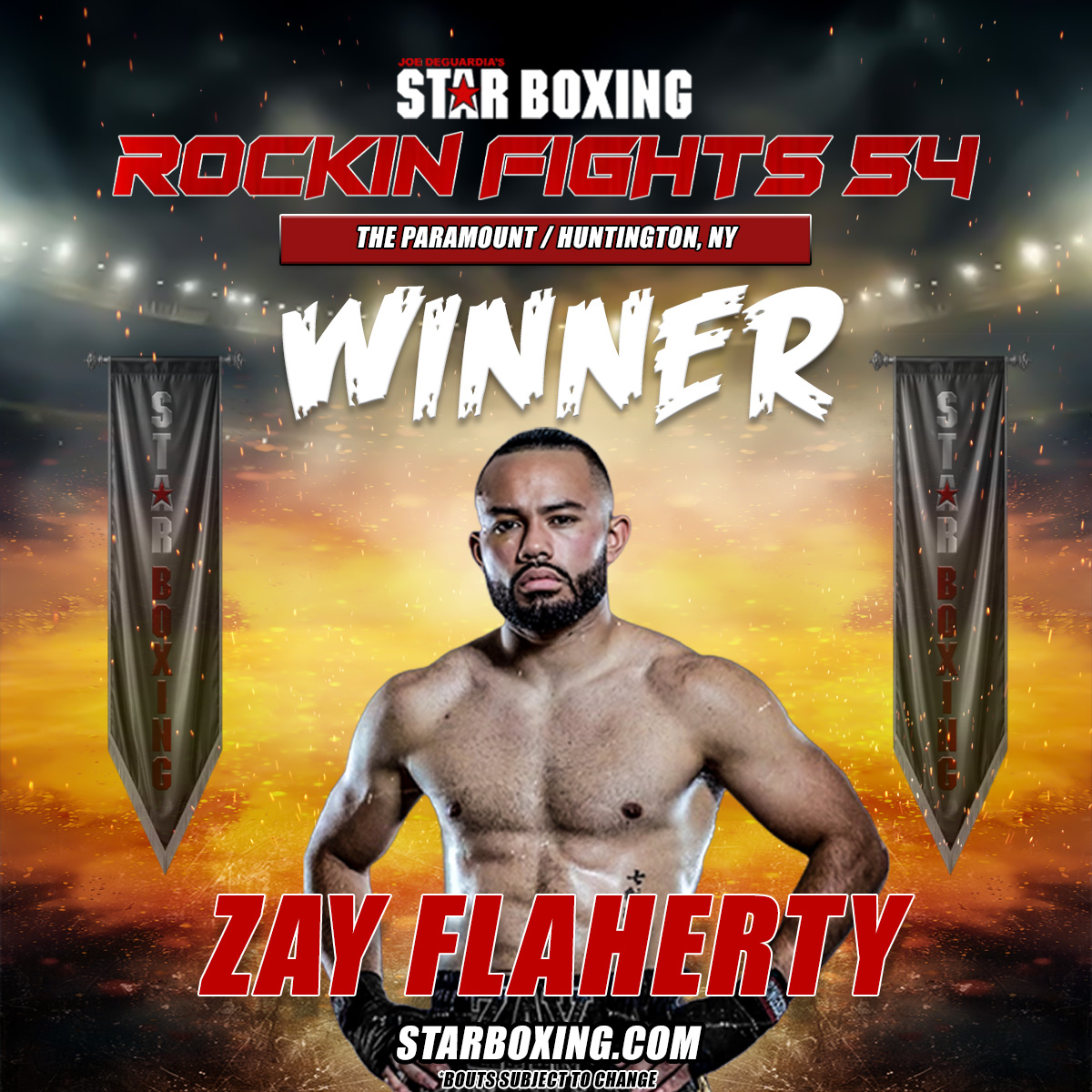 StarBoxing's tweet photo. ⭐️🥊 ROCKIN' FIGHTS 54 RESULTS ⭐️🥊
Zay Flaherty defeats Micky Scala by unanimous decision (79-72, 78-73, 80-71), improving his record to 9-1!
#StarBoxing #RockinFights54 https://t.co/297x10okiM