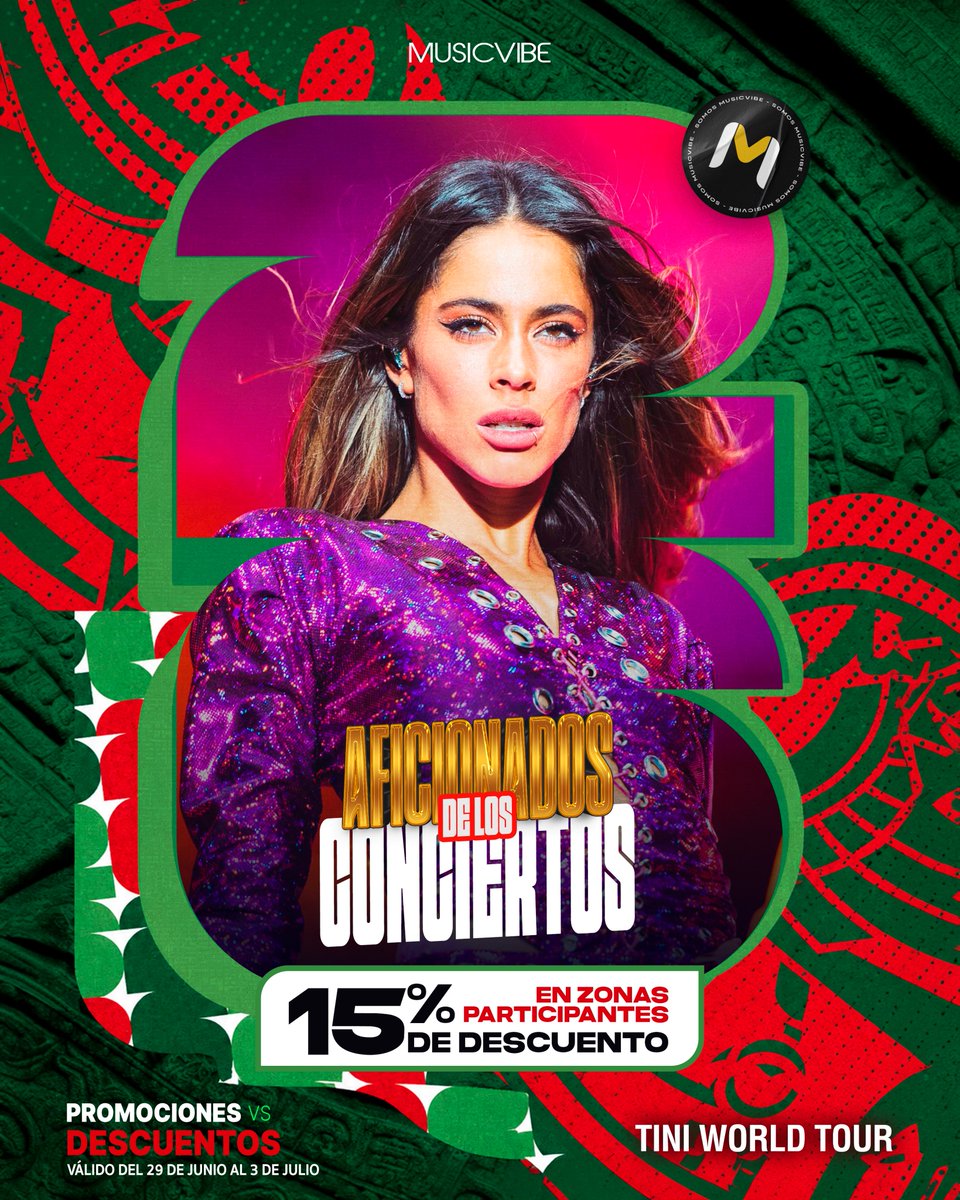 Musicvibe_mx's tweet photo. La pasión que nos une aún no termina 🔥🇲🇽

Continuamos con la celebración, aprovecha 15% de descuento + 3MSI en tus eventos favoritos 🔥 

🎟️ Boletos en las boleteras oficiales de cada evento https://t.co/P7LuhGuZbx