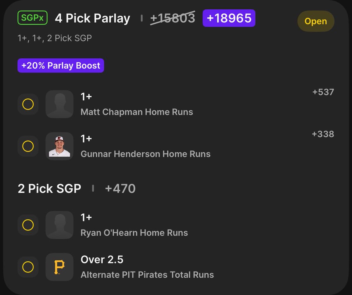 betteranalysis2's tweet photo. $5——> $950 Homerun Parlay https://t.co/vbWRPvct8N