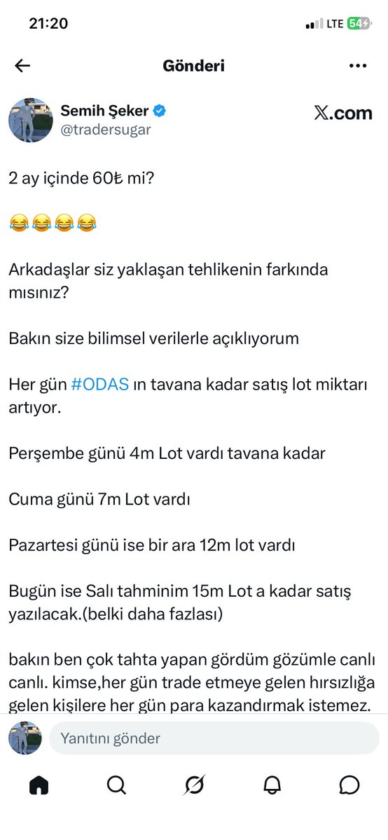 tradersugar's tweet photo. @gokhanbilik1 Sevgili Gökhan abi ile telefonla görüştüm.Aramızda bir husumet kalmadı.Tatlıya bağlandı konu🫶

Ben “KY nin bu kadar bulunduğu yerde durmam” diyerek zaten yanlış yorum yaptığımın farkındaydım. Ekipten bir dostum uyardı. keşke orayı düzeltseydik abi diye. Ama iş işten geçmişti, twit aldı başını yürümüştü bir kere 🤷‍♂️

Ve Gökhan abi de bende piyasada işlem yapmanın o anlık stresiyle(bilenler bilir) birbirimizle restleşmiştik.😠 devre kestiricem vs.vs (benim büyüğümdür zaten liderliğini özgüvenini anlattığım 10dk lık videom duruyor. Bu mevzu yaşanmadan hemen  2 ay önce. Gökhan abi 55 yaşındadır. 🙏 biz genç borsacılar(6-7 yıllık) kısa paça pantolonla gezerken (2006-2010) o borsada işlem yapıyordu evet bu bir gerçek. eğriye eğri doğruya doğru.)

Benim orada demek istediğimi daha sonra bir video da açıklamıştım ben zaten,ama iyi yorumlar yaptığım videolar değil,kötü olanlar tutuyor maalesef bu X ortamında. ve insanların zihninde kalıyor. o yüzden tekrar açığa kavuşturmak için anlatmak istiyorum.(ekte ki 3. ve 4,görsel)

Tavana kadar olan satışın her geçen gün artmasından dolayı,günlükçü hırsızlara oyuncunun müsaade etmeyeceğini dile getirmiştim. Kastettiğim oydu. 🫡

Neyse sözün özü.Aramızda yaşanan onca şeye rağmen beni dinledi,bende onu dinledim.(istese mevzuyu uzatırdı. o uzatınca bende uzatırdım vs. ama niyetimin halis olduğunu zaten biliyormuş. ve uzatmanın bunun kimseye bir faydası olmayacağını ikimizde bildiğimiz için sulh yaptık)

Allah yolunu açık etsin muvaffak eylesin. Gerçekten çok stresli bir iş yapıyor şuan. büyük sorumluluk alıyor. Ben bu davasından da başarıyla başı dik bir şekilde çıkacağına inanıyorum. O kabiliyet bu adamda zaten vardı. var olmaya da devam edecek. Ona karşı desteğim karınca kararınca, yarın sabah 09:55 den itibaren #ODAS da 😎
her geçen gün katlanarak devam edecek.. 🚀 🚀 

@HisseChat #hissechat #gökhan #bilik