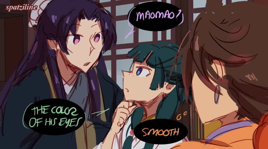 spatziline's tweet photo. Jinshi and Maomao favorite colors (incorrect quote) #theapothecarydiaries #kusuriyanohitorigoto https://t.co/8niI8BL4mu
