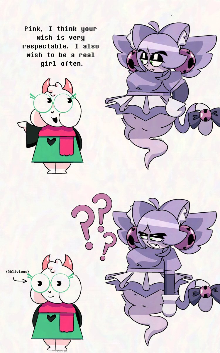 CubeThe2nd's tweet photo. Ralsei and Mad Mew Mew have a rather confusing conversation 
#DELTARUNE #DeltaruneSpoilers https://t.co/NW9x3EdJav