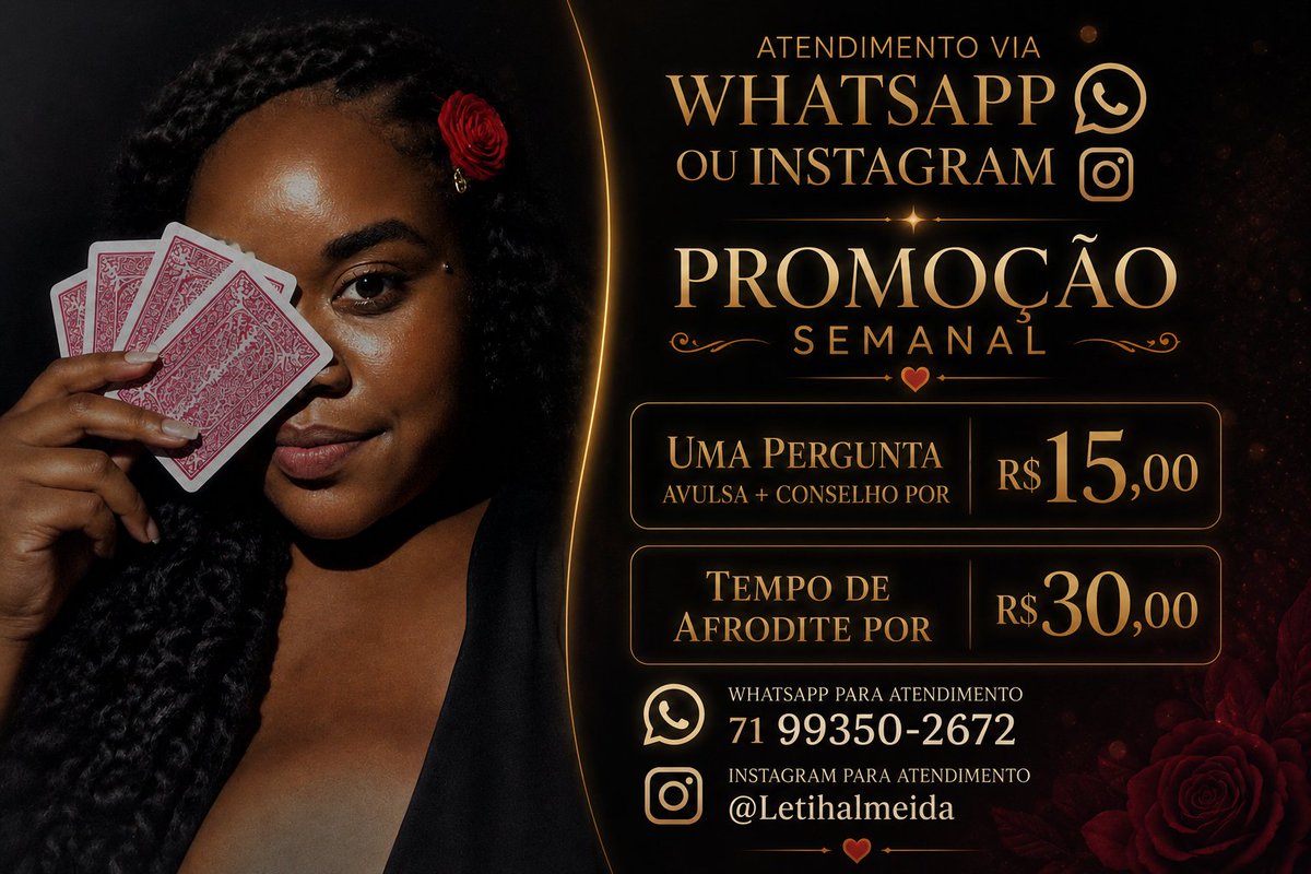 almengene1's tweet photo. Aproveitando que furou a bolha!!
Sou Cartomante e estou com a mesa aberta para atendimentos. Será um grande prazer atender cada um de vocês e auxiliar com suas dúvidas através das cartas.🪭❤️🌹

✨ Consultas disponíveis. Entre em contato para mais informações! https://t.co/3tjBDB0Bf0