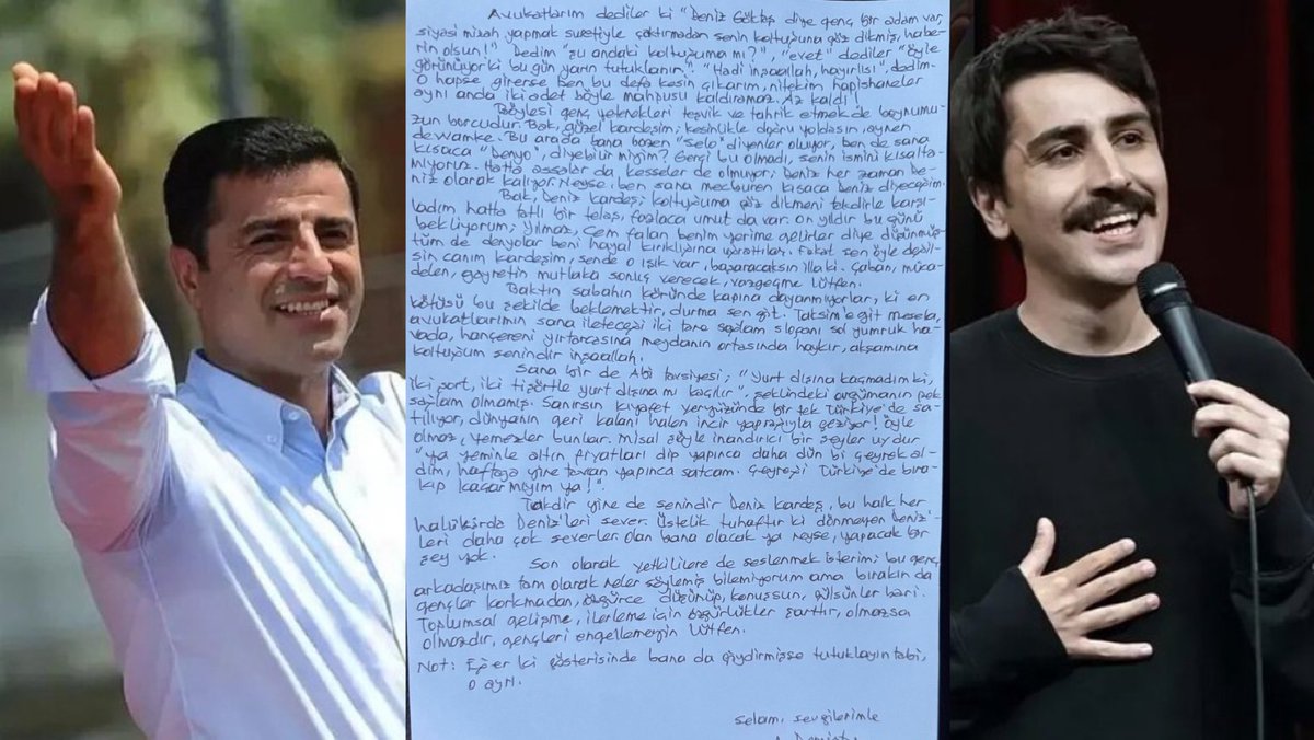 revoluttie's tweet photo. Selahattin Demirtaş’tan son günlerde gündemden düşmeyen Deniz Göktaş’a:

“Avukatlarım dediler ki "Deniz Göktaş diye genç bir adam var, siyasi mizah yapmak suretiyle çaktırmadan senin koltuğuna göz dikmiş, haberin olsun!" 

Dedim "şu andaki koltuğuma mı?", "evet" dediler "öyle görünüyor ki bugün yarın tutuklanır.". 

"Hadi inşaallah, hayırlısı" dedim. O hapse girerse ben bu defa kesin çıkarım, nitekim hapishaneler aynı anda iki adet böyle mahpusu kaldıramaz. Az kaldı!

​Böylesi genç yetenekleri teşvik ve tahrik etmek de boynumuzun borcudur. Bak, güzel kardeşim; kesinlikle doğru yoldasın, aynen devamke. Bu arada bana bazen "Selo" diyenler oluyor, ben de sana kısaca "Denyo", diyebilir miyim? Gerçi bu olmadı, senin ismini kısaltamıyoruz. Hatta assalar da, kesseler de olmuyor; Deniz her zaman Deniz olarak kalıyor. Neyse, ben sana mecburen kısaca Deniz diyeceğim.

​Bak, Deniz kardeş; koltuğuma göz dikmeni takdirle karşıladım hatta tatlı bir telaş, fazlaca umut da var. On yıldır bu günü bekliyorum; Yılmaz, Cem falan benim yerime gelirler diye düşünmüştüm de denyolar beni hayal kırıklığına uğrattılar. Fakat sen öyle değilsin canım kardeşim, sende o ışık var, başaracaksın illaki. Çaban, mücadelen, gayretin mutlaka sonuç verecek, vazgeçme lütfen.

​Baktın sabahın köründe kapına dayanmıyorlar, ki en kötüsü bu şekilde beklemektir, durma sen git. Taksim'e git mesela, avukatlarımın sana ileteceği iki tane sağlam sloganı sol yumruk havada, hançereni yırtarcasına meydanın ortasında haykır, akşamına koltuğum senindir inşaallah.

​Sana bir de Abi tavsiyesi; "Yurt dışına kaçmadım ki, iki şort, iki tişörtle yurt dışına mı kaçılır", şeklindeki argümanın pek sağlam olmamış. Sanırsın kıyafet yeryüzünde bir tek Türkiye'de satılıyor, dünyanın geri kalanı halen incir yaprağıyla geziyor! Öyle olmaz, yemezler bunlar. Misal şöyle inandırıcı bir şeyler uydur "ya yeminle altın fiyatları dip yapınca daha dün bi çeyrek aldım, haftaya yine tavan yapınca satcam. Çeyreği Türkiye'de bırakıp kaçar mıyım ya!".

​Takdir yine de senindir Deniz kardeş, bu halk her halükarda Deniz'leri sever. Üstelik tuhaftır ki dönmeyen Deniz'leri daha çok severler. Olan bana olacak ya neyse, yapacak bir şey yok.

​Son olarak yetkililere de seslenmek isterim; bu genç arkadaşımız tam olarak neler söylemiş bilemiyorum ama bırakın da gençler korkmadan, özgürce düşünüp, konuşsun, gülsünler bari. 

Toplumsal gelişme, ilerleme için özgürlükler şarttır, olmazsa olmazdır, gençleri engellemeyin lütfen.

​Not: Eğer ki gösterisinde bana da giydirmişse tutuklayın tabi, o ayrı.”

​Selam, sevgilerimle

S. Demirtaş