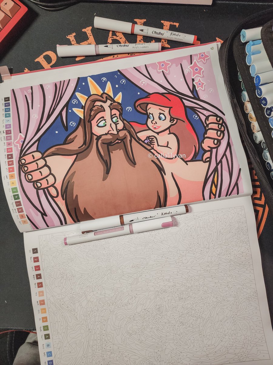 Callalilyvan's tweet photo. Ahhh! It's lovely to see them early in Princess Ariel's life. King Triton without his white hair, Ariel when she's a cute lil kid. Adorable!! 🧡
* page is primed with clear gesso
#colorbynumber #coloriagesmysteres #thelittlemermaid #ariel #disneyprincess https://t.co/BkTepR9HDI