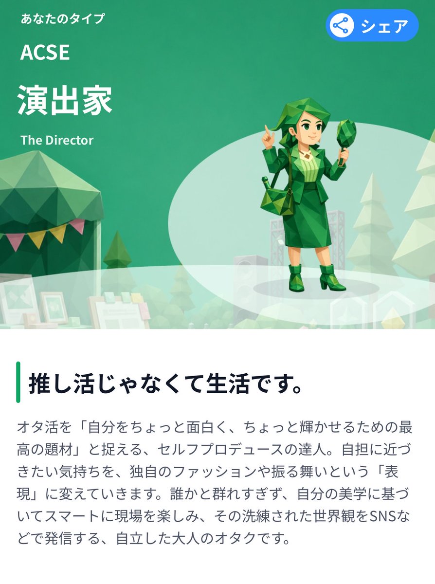 heemyall's tweet photo. 悔しくて切り替えたくて推し活版MBTIやってみた(切り替えれた
そりゃ当たり前に生活のある大人ですから、すぎる結果でつまらんかった😎 https://t.co/cSgAtE6Vxm