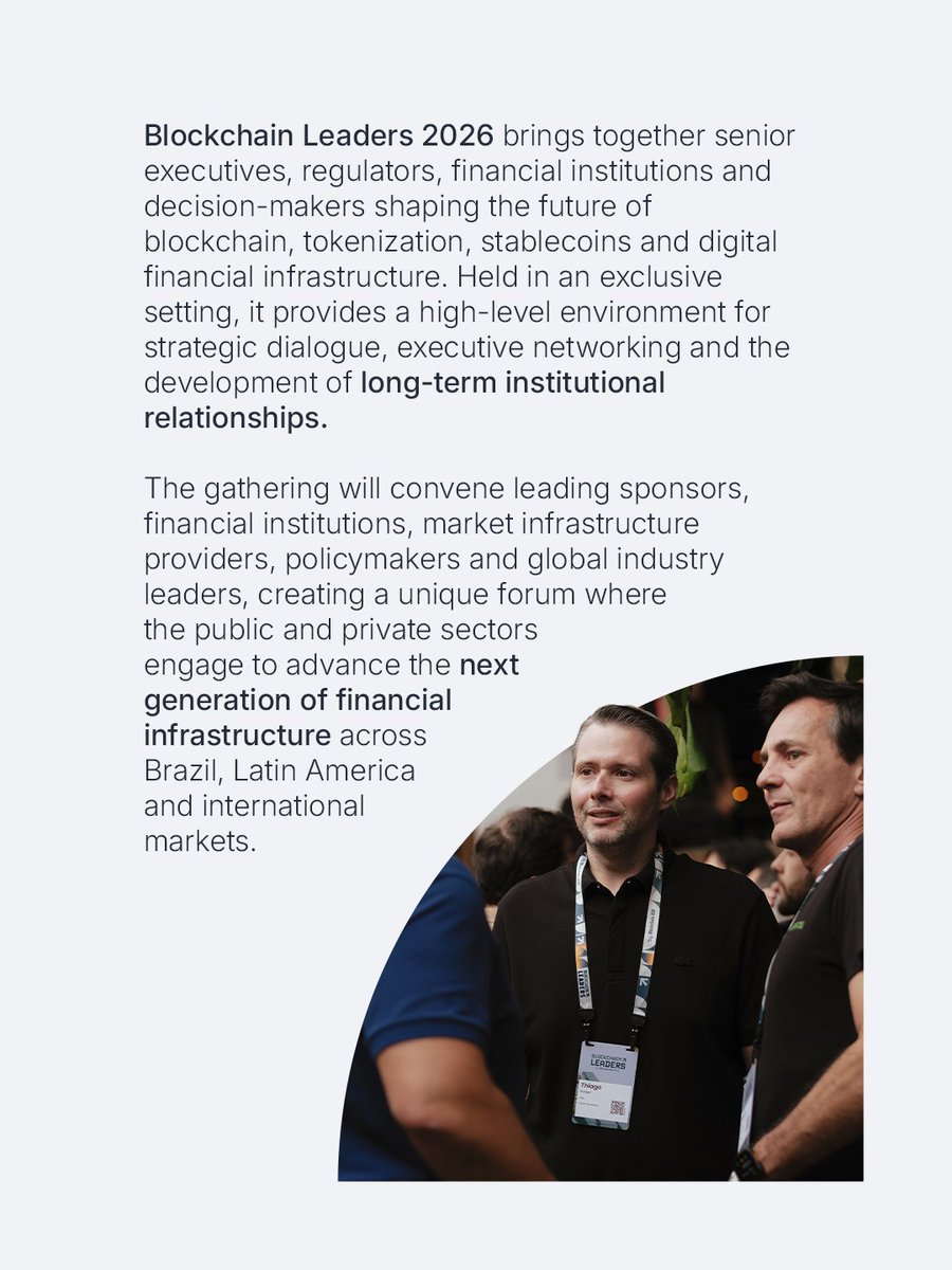 blockchain_rio's tweet photo. Where traditional finance meets digital assets.

Blockchain Leaders is the C-level gathering of https://t.co/2mcxGriri1 closed-door and curated, bringing together presidents, board members, regulators, central banks and asset managers. https://t.co/mP2pq44w6u