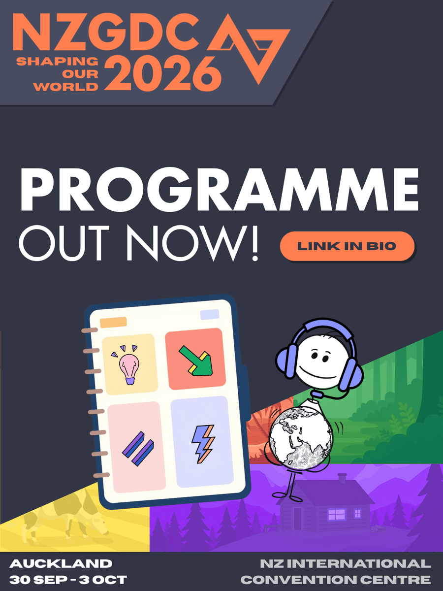 nzgda's tweet photo. NZGDC 2026 tickets are now available!🎟️ 🌏 But what exactly is happening at the conference this year? 👀

Our full Programme is now available! 📌  Link in bio. https://t.co/ujOr1GLkr7