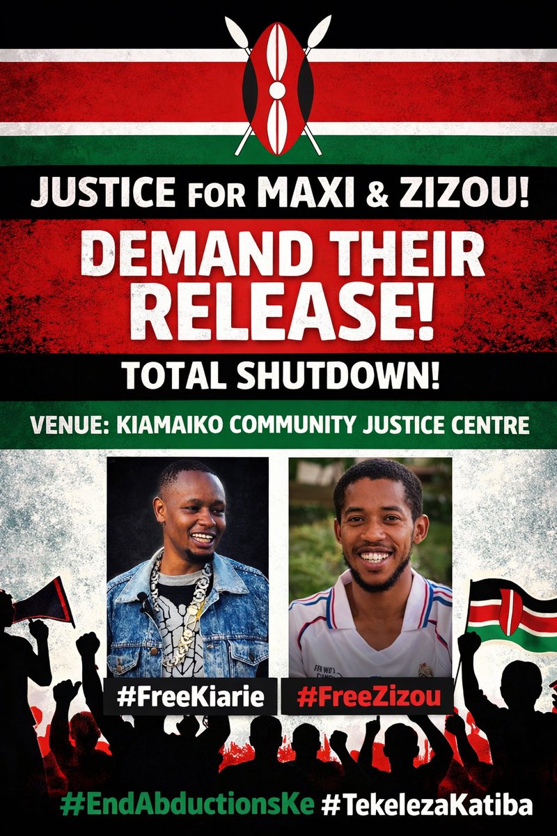 wanjirunjira's tweet photo. Kesho ni maandamano! If coming from Thika road and it's environs please leave before 9:00am! Kiarie na Zizou lazima warudi  home! #FreeKiarie #FreeZizou
#EndAbductions #TekelezaKatiba https://t.co/eZl8vhRY3X