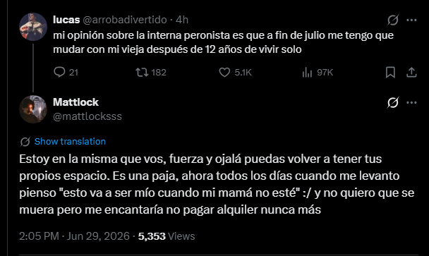 MoonCellScholar's tweet photo. "AAAAAAA SOY UN FRACASO QUIERO QUE SE MUERA MI VIEJA Y ES CULPA TUYA MILEI!!!!!" https://t.co/Q22x9n6a5x