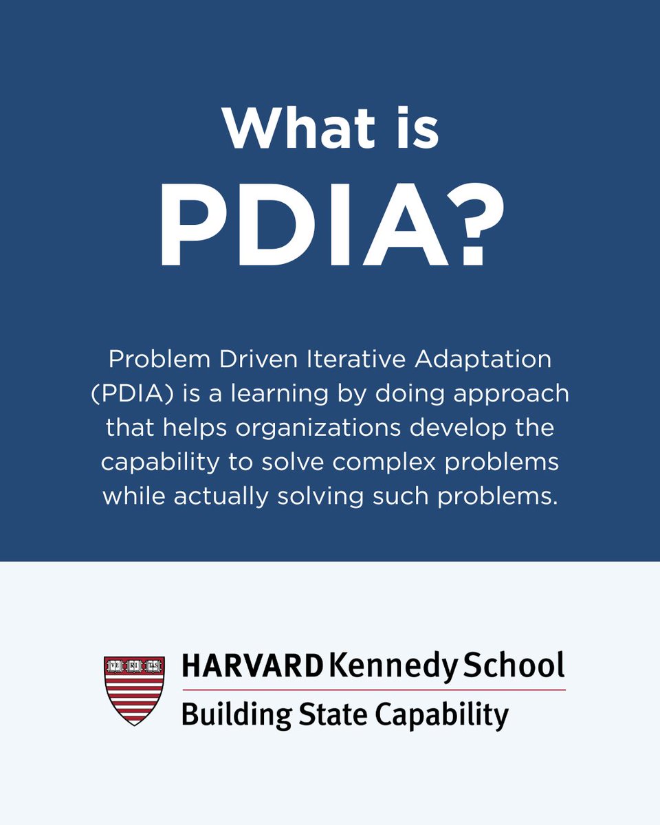 HarvardBSC's tweet photo. PDIA is mentioned often by BSC leaders and practitioners—but what is it?

It's a step-by-step, dynaminc approach with built-in feedback loops to solve complex problems.

Explore its principles, process, and tools. 

Learn more: https://t.co/V9AxuBGynE https://t.co/zMtithOfuJ