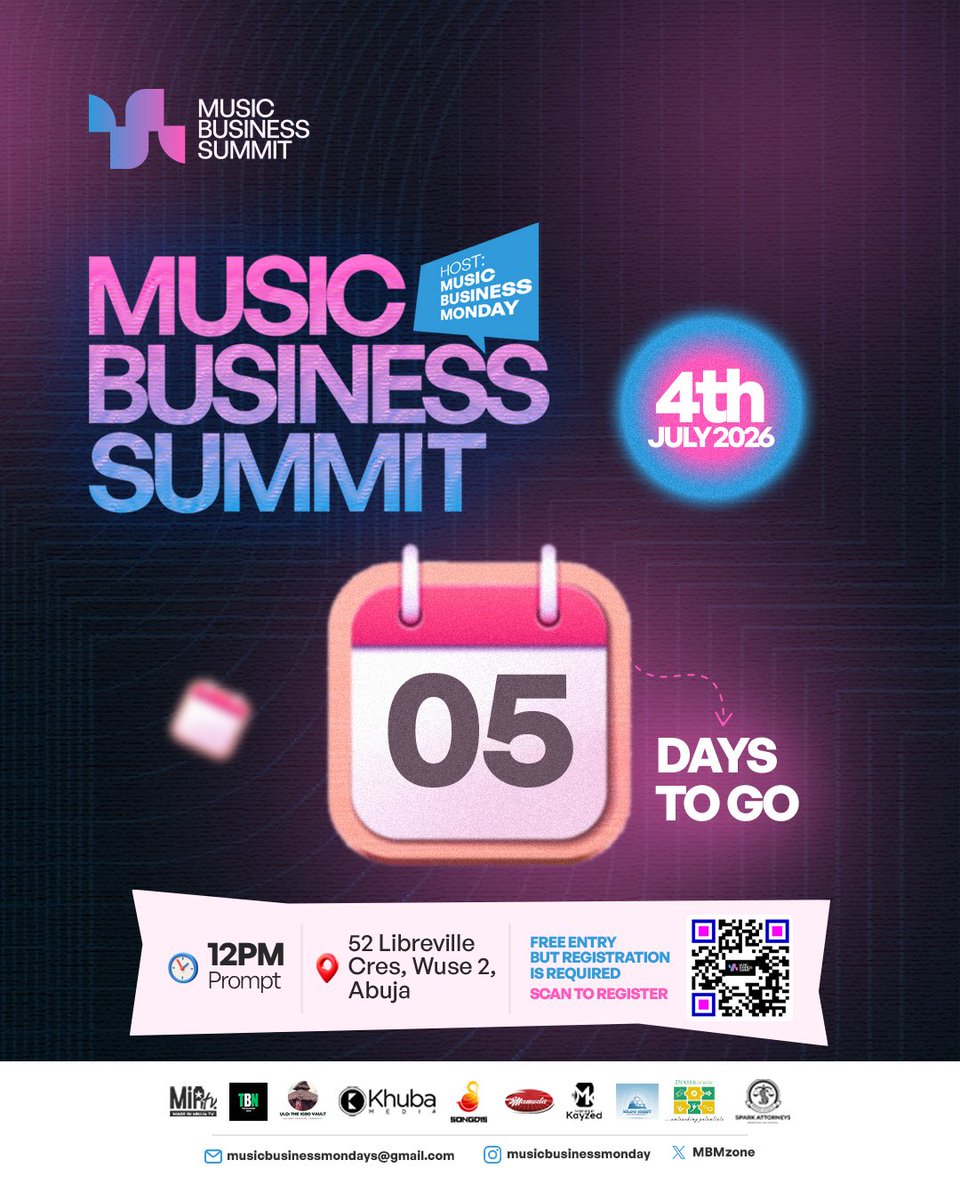 MBMzone's tweet photo. โณ 5 DAYS TO GO! โ๏ธ
The countdown is on!
If you havenโt registered yet, now is the time.
๐ Signup for free: https://t.co/az1asoXJRV
#MusicBusinessSummit26 #MBS2026 #MusicBusinessMonday #5DaysToGo https://t.co/ujs8OATLeC