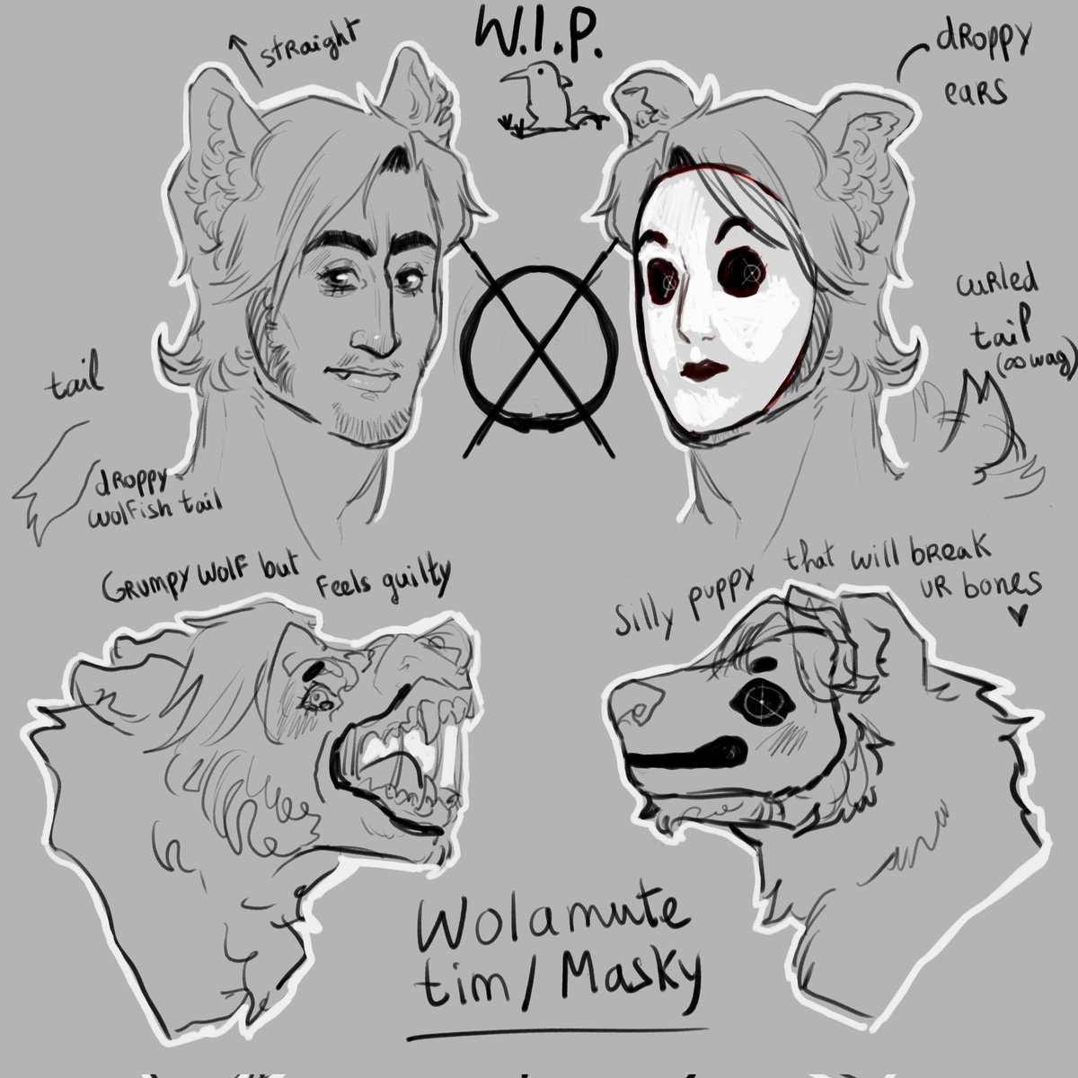 Snarky_Alerii's tweet photo. Another lil sketches dump of an idea I got from talking with my pookie (that also loves Tim✋️😔)

Wolamute (wolf x malamute) Tim Wright/Masky

#MarbleHornets #TimWright #Masky #marblehornetsfanart https://t.co/e7Jn6zhDjf