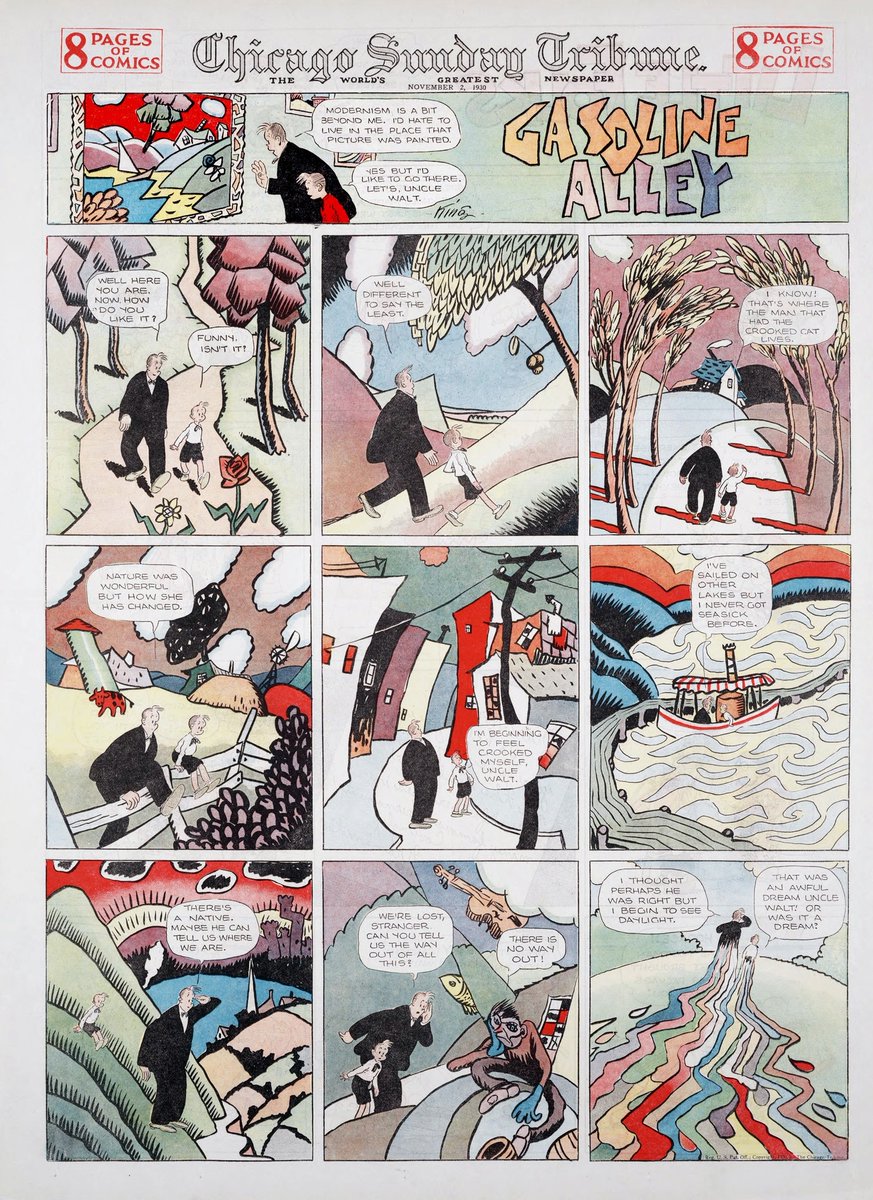 NonsenseIsland's tweet photo. So many of these comics that I used to think were lame as a kid were actually amazing decades before I was born. Modern GASOLINE ALLEY, for instance, is nothing like the beautifully drawn Frank King strips from the 1930s. https://t.co/KXHI2ah9tc