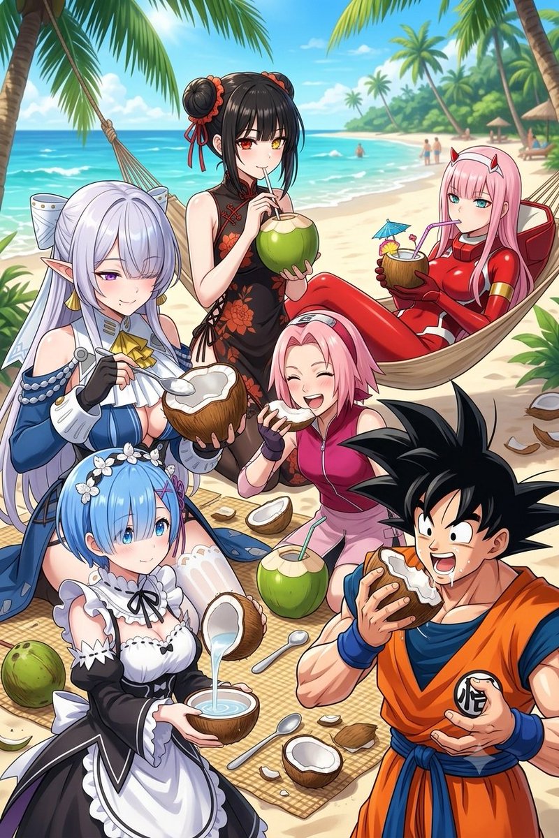 BrianJesusChav1's tweet photo. Frutas tropicales
Comiendo y bebiendo coco de diferentes maneras en un lugar tropical.
#AIArt #AIAnime #FrutasTropicales #DBS #KurumiTokisaki #Rem #NinoNakano #DanMachi #NarutoShippuden https://t.co/e1s3HWdefT