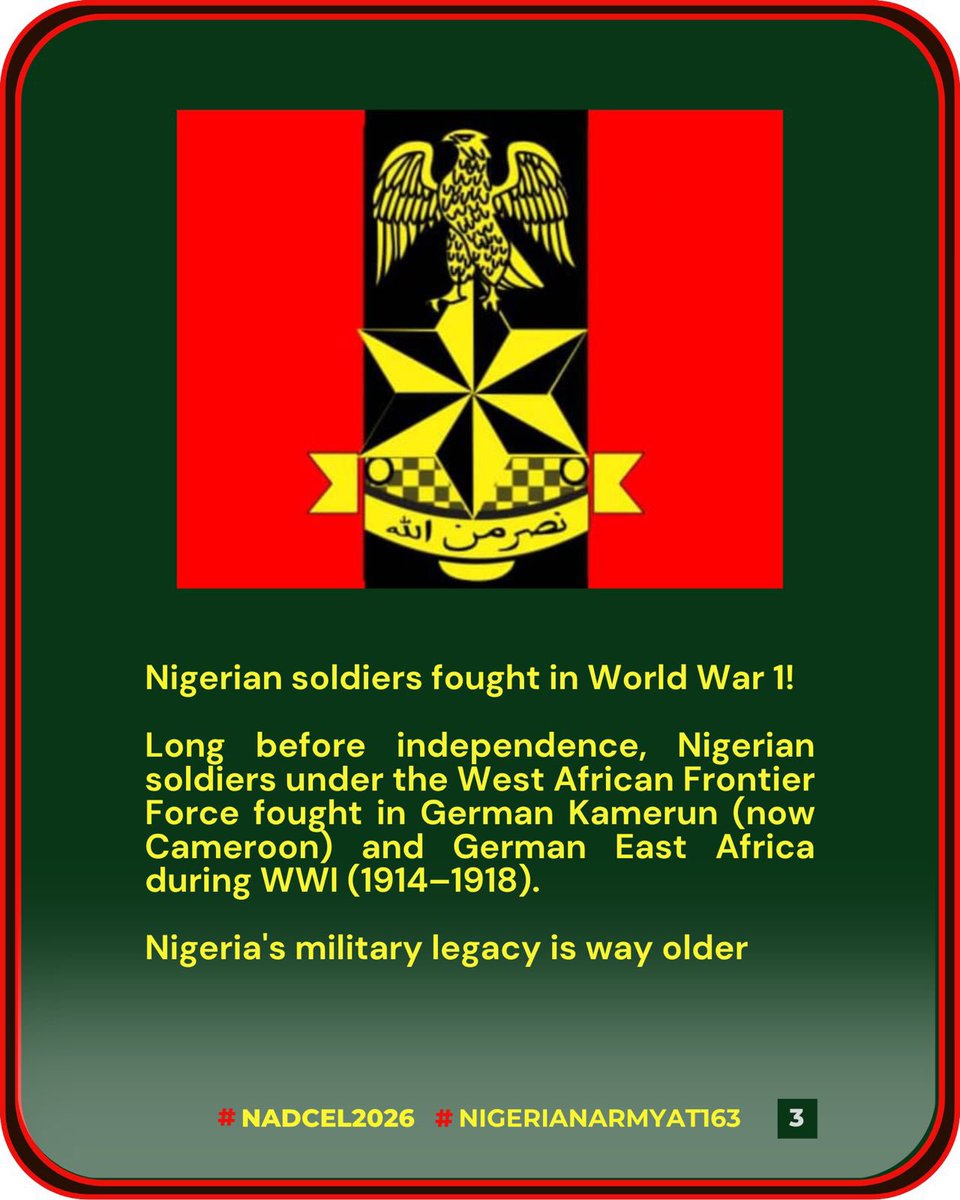 Psyche_break's tweet photo. 163 years of courage, sacrifice, and unwavering service to Nigeria.

Happy 163rd Anniversary to the Nigerian Army. We honor your dedication, resilience, and commitment to protecting the nation.

🇳🇬 #NADCEL2026 #NigerianArmyAt163 @HQNigerianArmy https://t.co/dibeiRbxVb