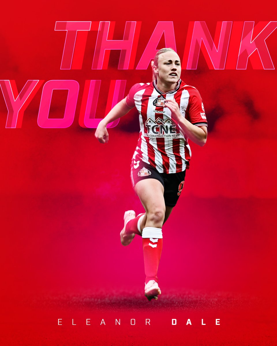 SAFCWomen's tweet photo. Sunderland Women can confirm that forward Eleanor Dale has departed the Club on the expiry of her contract. 

The 24-year-old joined the Black Cats from Everton in the summer of 2024 and went on to represent the Club 37 times, scoring 17 goals. 

Everyone at Sunderland AFC would like to thank Eleanor for her contribution over the last two seasons and wish her well in the next chapter of her career.