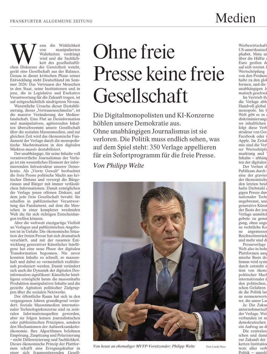 TDrygala's tweet photo. Freie Presse ist, wenn etablierte Medien mit Hilfe des Staates neue Medien aus dem Geschäft drängen. 
Ist habe schon viele Verdrehungen des Freiheitsbegriffs erlebt, aber das ist der krasseste https://t.co/U3QgCFGay4