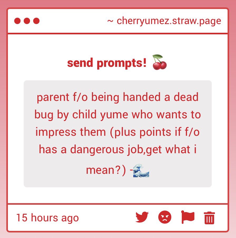 cherryumez's tweet photo. ㍉𓈒‧ parent f/o being handed a dead but by child yume who wants to impress them

#yumetwt #yumeprompts https://t.co/ZszvJz9dq6