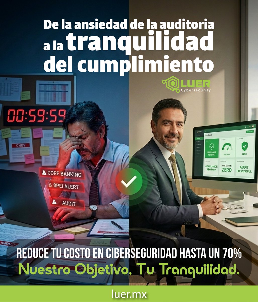 Luer_CS's tweet photo. ¿Tu Caja Popular está lista para una auditoría de la CNBV? Cumplir con la regulación exige monitoreo 24/7 y trazabilidad. En Luer ayudamos a las SOCAP a cumplir sin invertir en infraestructura propia.
#SOCAP #CNBV #Ciberseguridad #Luer #CumplimientoNormativo https://t.co/tyH6gT0wZc