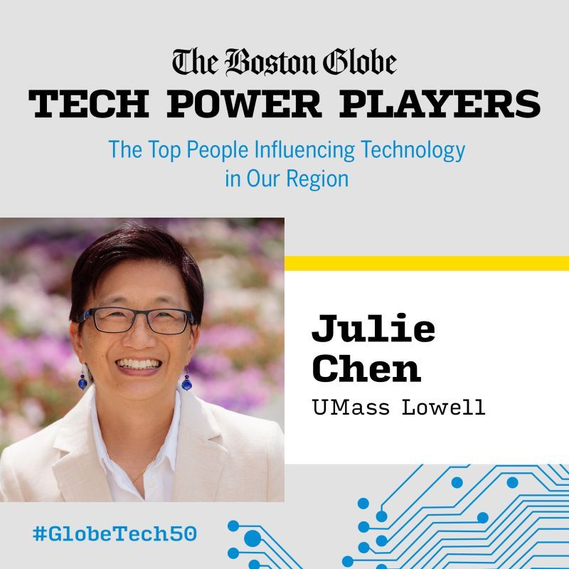 FORGEImpact's tweet photo. Congratulations to University of Massachusetts Lowell Chancellor Julie Chen on being named to the Boston Globe’s 2026 Tech Power Players list!

This is a well-deserved recognition of Chancellor Chen’s leadership in research, innovation, workforce development, and economic growth across Massachusetts.

Julie is also a valued member of the FORGE Board of Directors, and we are grateful for the perspective and commitment she brings to our work supporting startups, manufacturers, and the broader hardtech ecosystem.

Her leadership continues to strengthen connections among universities, industry, entrepreneurs, and the talent needed to build the region's future in technology and manufacturing.

Learn more about this recognition: https://t.co/YPWeqDmdKU

Follow FORGE to stay connected to the people, companies, and institutions helping strengthen the hardtech and manufacturing ecosystem.

#FORGEImpact #UMassLowell #TechPowerPlayers #Innovation #WorkforceDevelopment #Massachusetts #Hardtech #EconomicDevelopment