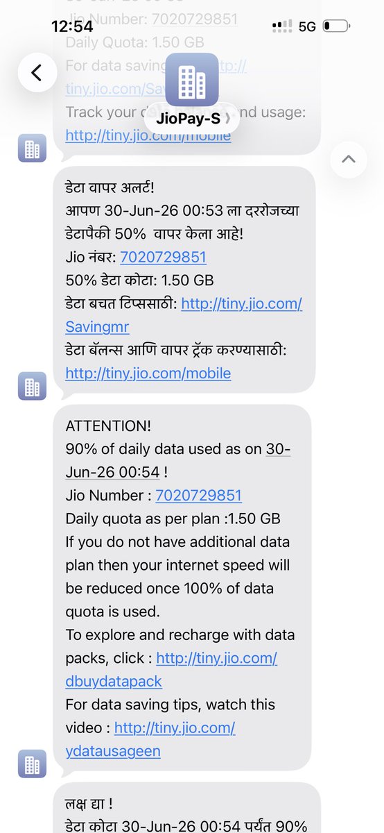 SatsangM's tweet photo. ⁦@JioCare⁩ 1 मिनिटांत डाटा कसा संपतो याची माहिती द्यावी https://t.co/TU6eNooWxn