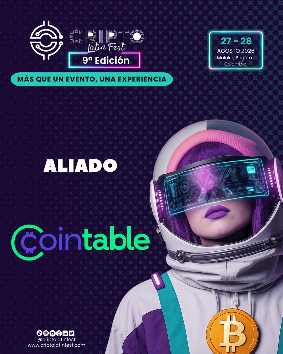 Criptolatinfest's tweet photo. 📊 La gestión de los criptoactivos también necesita orden, precisión y herramientas inteligentes.

Nos emociona anunciar a Cointable como aliado de esta edición de Cripto Latin Fest. 🚀

Cointable simplifica la contabilidad de criptoactivos mediante herramientas que automatizan reportes financieros y tributarios, ayudando tanto a personas como a empresas a gestionar sus obligaciones de forma más eficiente, segura y confiable. @cointable_app 

Si quieres conocer cómo optimizar la administración de tus operaciones en el ecosistema cripto, este es el momento para empezar la conversación.

💬 Déjales tus preguntas en los comentarios y conecta con su equipo desde ahora.

🎟️ Y si aún no tienes tu entrada, asegura tu lugar y vive la experiencia de Cripto Latin Fest junto a los líderes que están transformando la industria.

👉 https://t.co/Hd5J5FEMWu

#criptolatinfest #web3 #fintech #blockchain